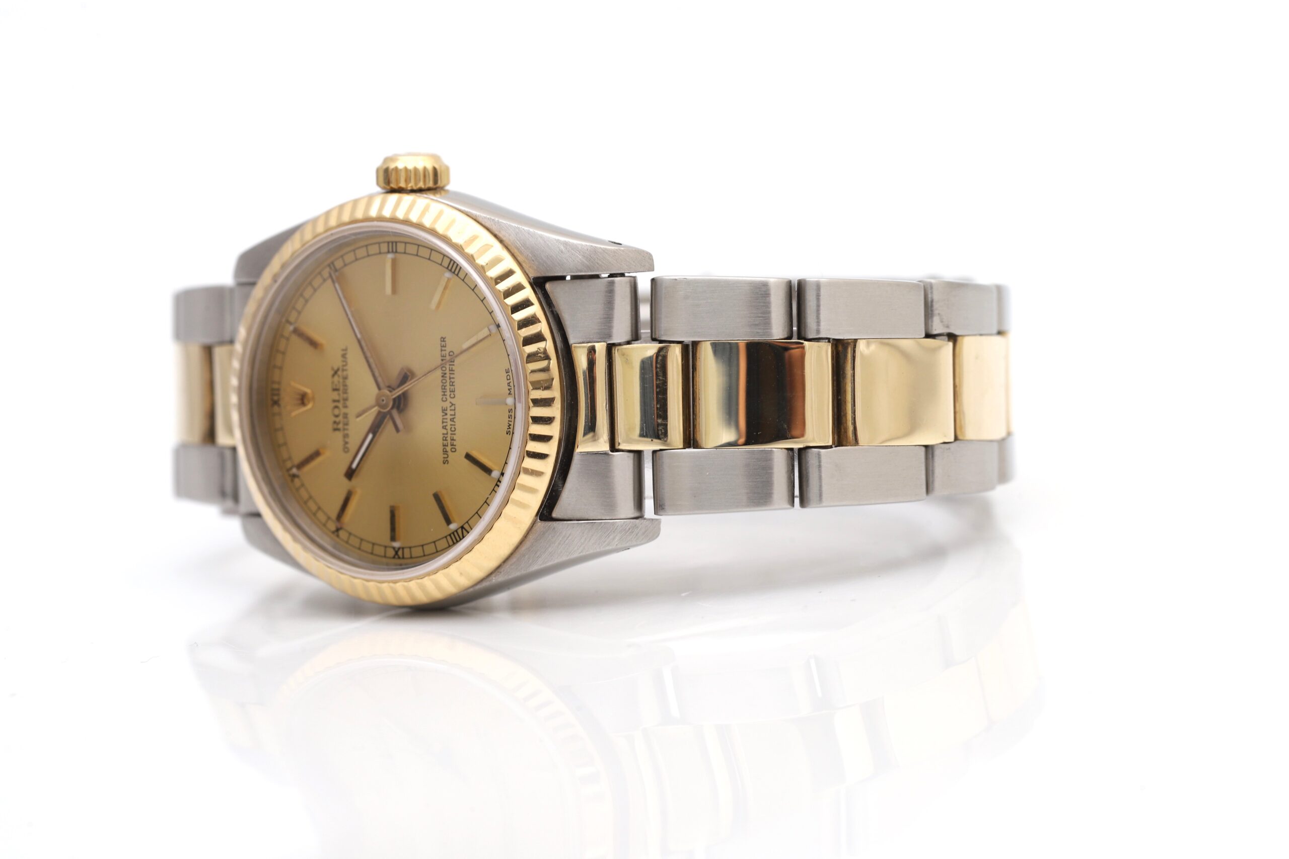 Rolex Oyster Perpetual Datejust Mid Size Steel & Gold Champagne Dial 31mm Ladies