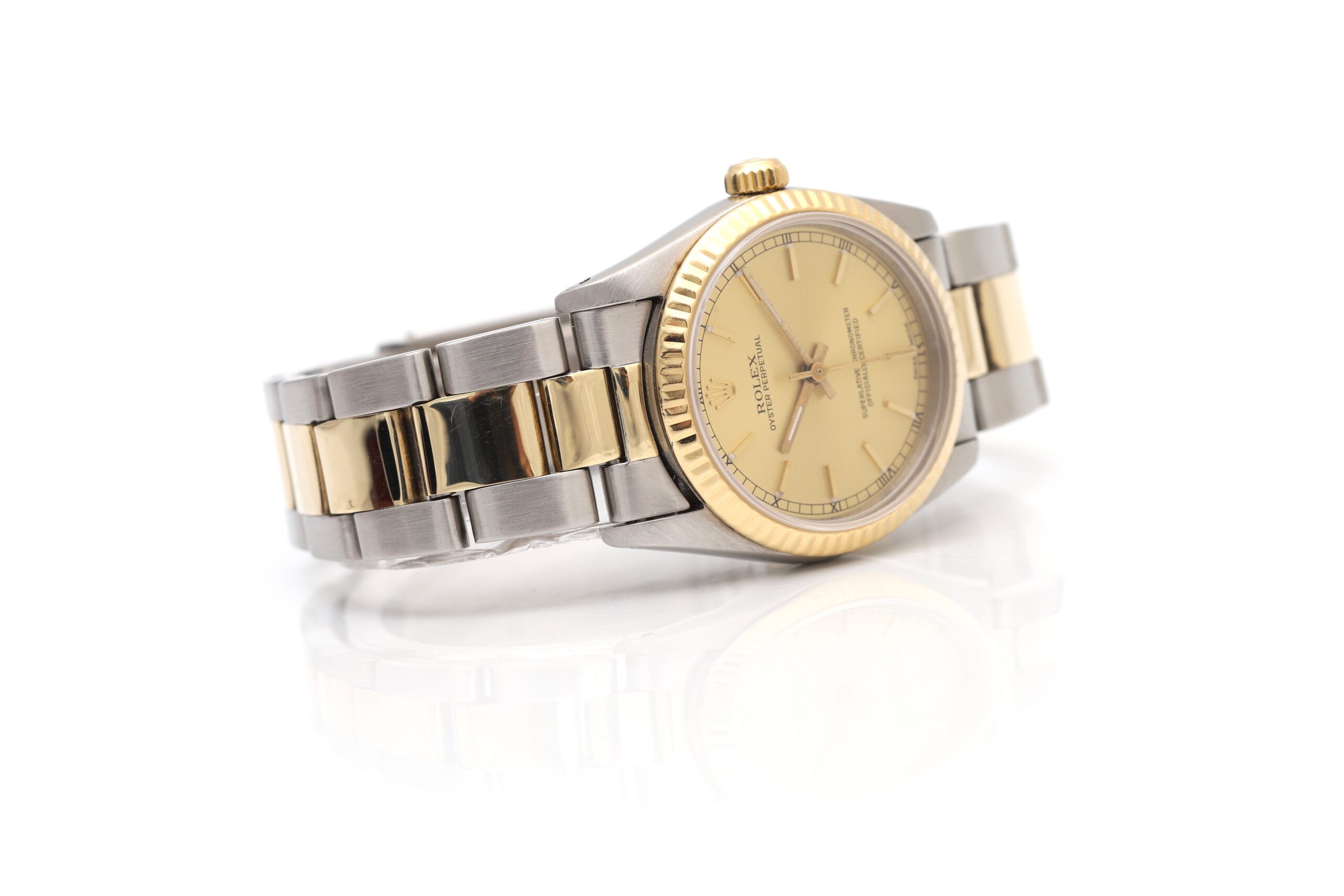 Rolex Oyster Perpetual Datejust Mid Size Steel & Gold Champagne Dial 31mm Ladies