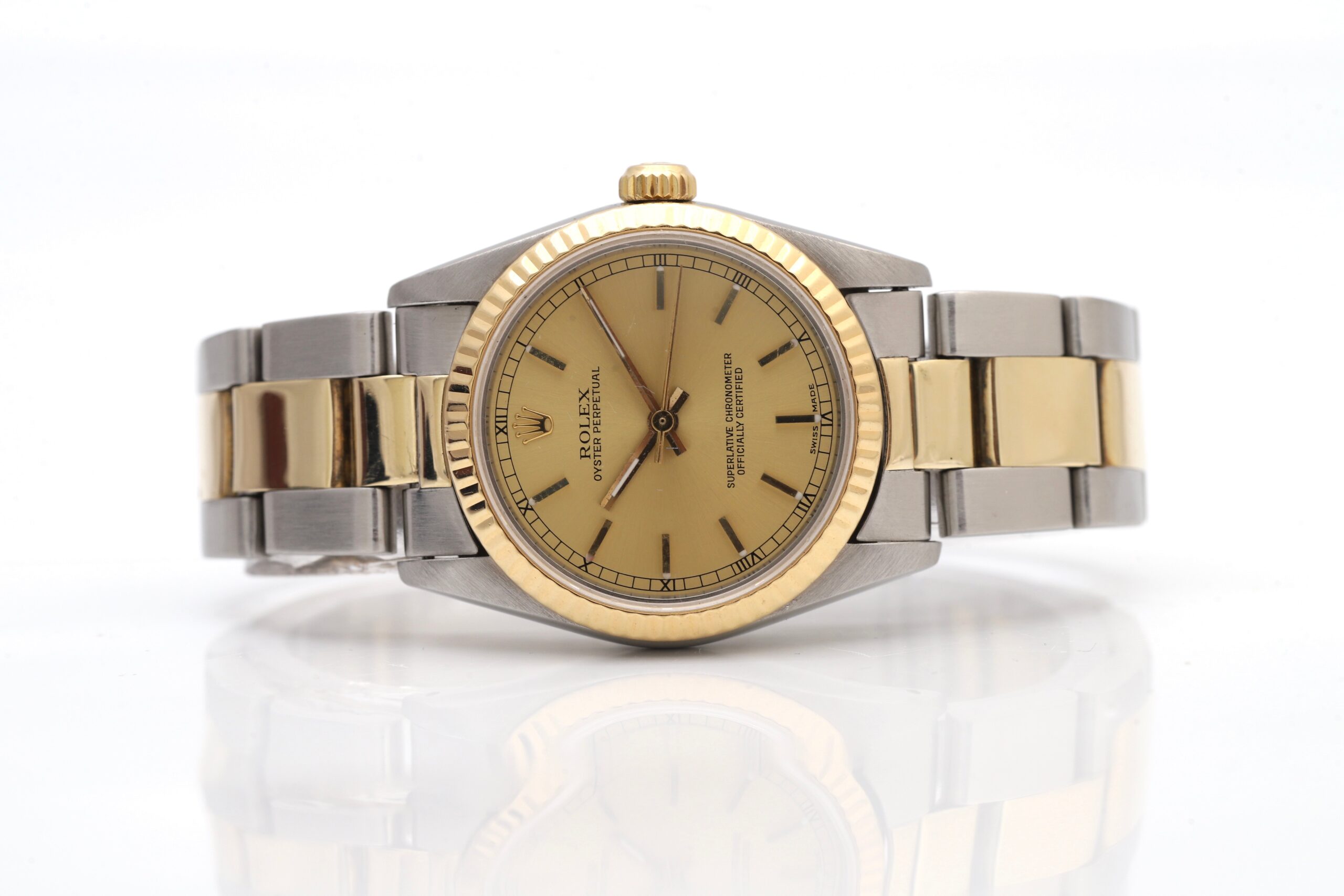 Rolex Oyster Perpetual Datejust Mid Size Steel & Gold Champagne Dial 31mm Ladies