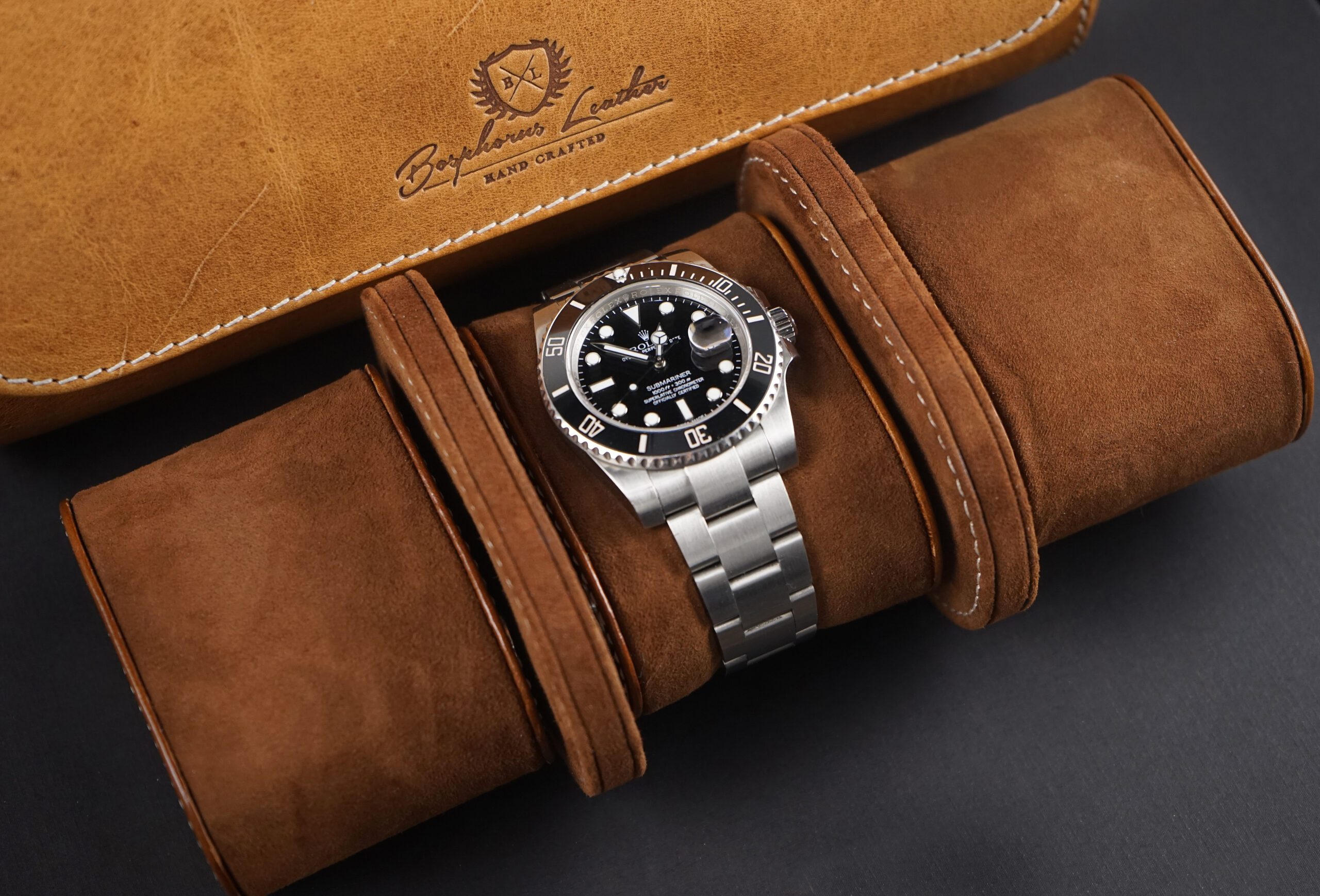 Galata Montano Light Brown Watch Roll for Three Watches