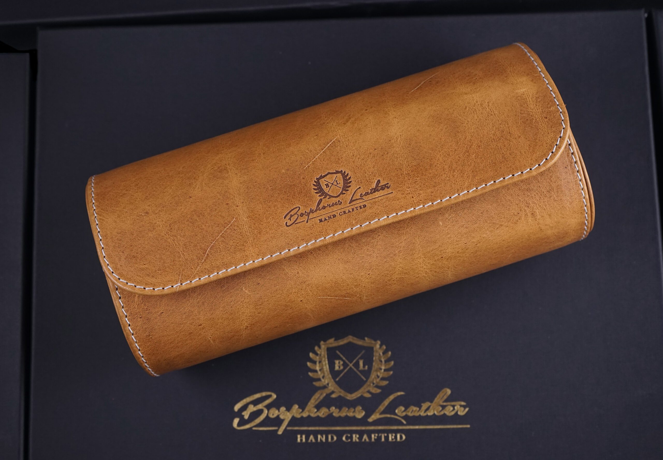 Galata Montano Light Brown Watch Roll for Three Watches