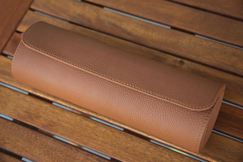 Galata Saffiano Camel Watch Roll for Four Watches