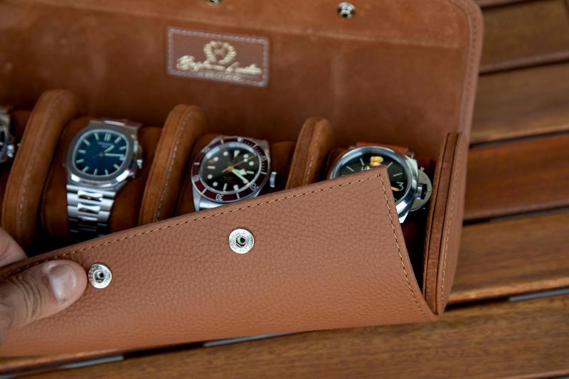 Galata Saffiano Camel Watch Roll for Four Watches