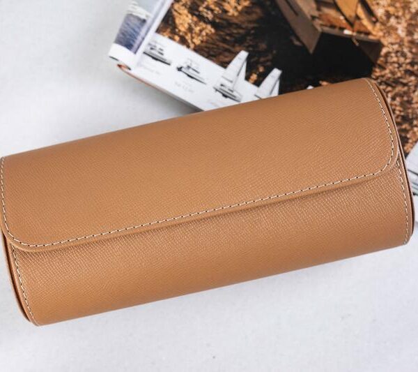 Galata Saffiano Camel Watch Roll for Three Watches