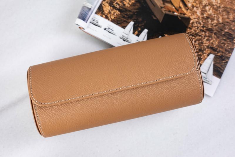 Galata Saffiano Camel Watch Roll for Three Watches