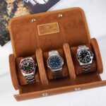 Galata Saffiano Camel Watch Roll for Three Watches