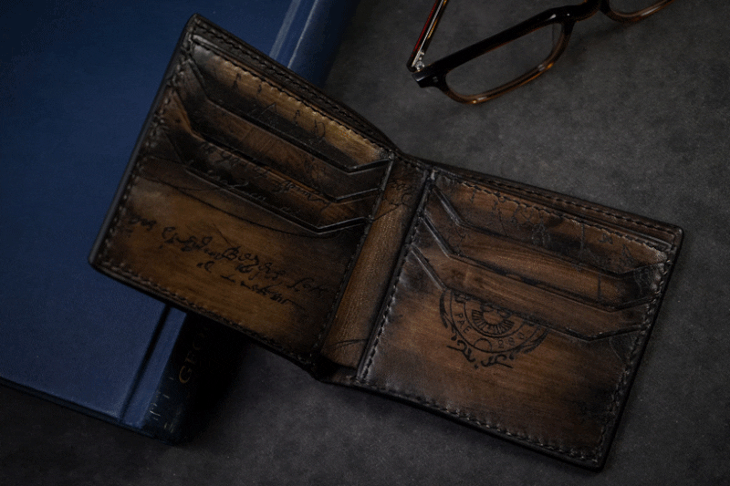Bosphorus Leather Scripto Patina Dark Brown Wallet
