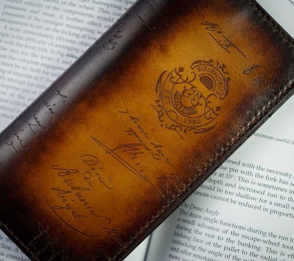 Bosphorus Leather Scripto Patina Light Tan Long Wallet