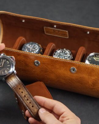 Galata Montano Light Brown Watch Roll for Four Watches