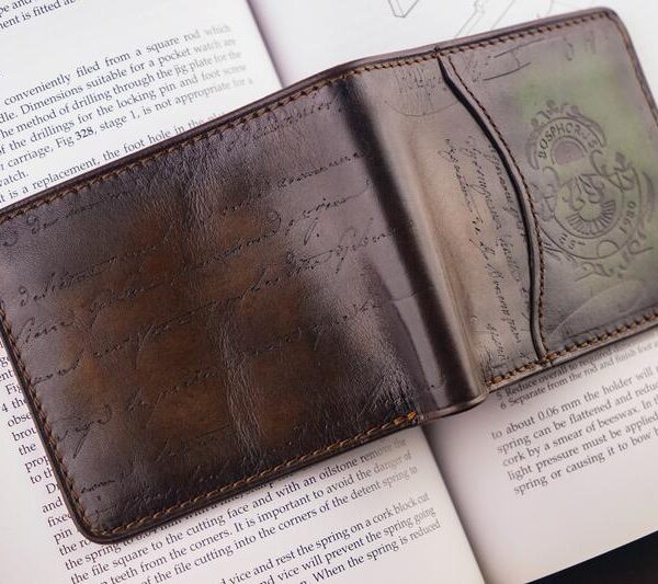 Bosphorus Leather Scripto Patina Green-Dark Brown Wallet