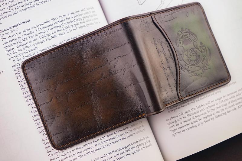Bosphorus Leather Scripto Patina Green-Dark Brown Wallet