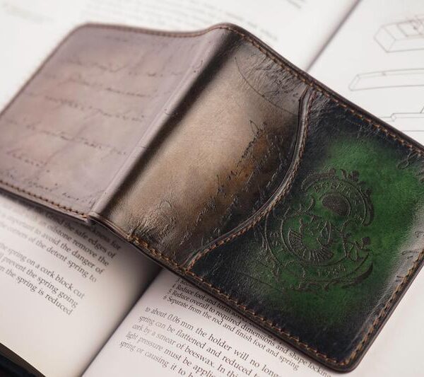 Bosphorus Leather Scripto Patina Green-Dark Brown Wallet
