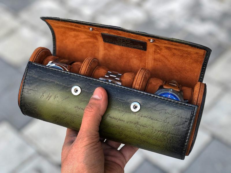 Galata Scripto Patina Green Watch Roll for Three Watches Galata Scripto Patina Green Watch Roll for Three Watches