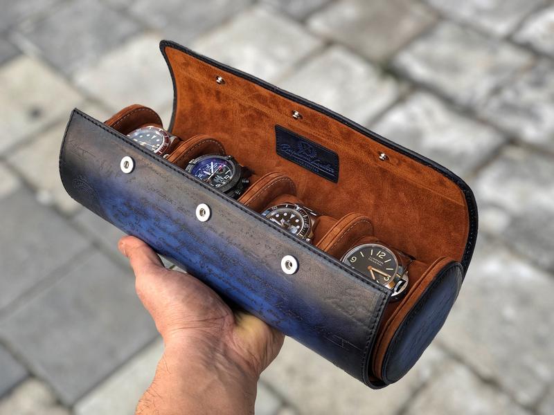Galata Scripto Patina Blue Watch Roll For Four Watches Galata Scripto Patina Blue Watch Roll For Four Watches