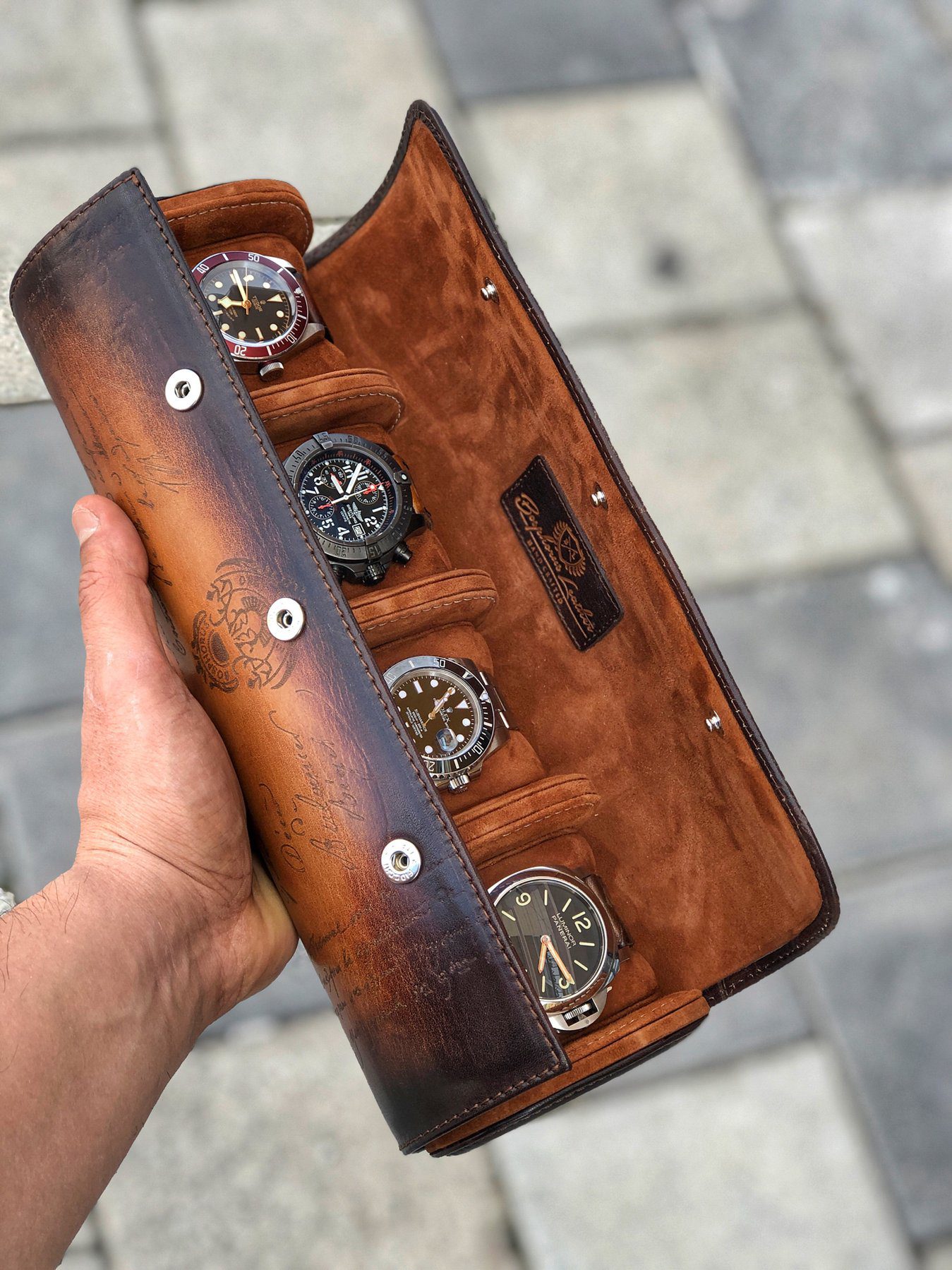 Galata Scripto Patina Light Tan Watch Roll for Four Watches Galata Scripto Patina Light Tan Watch Roll for Four Watches