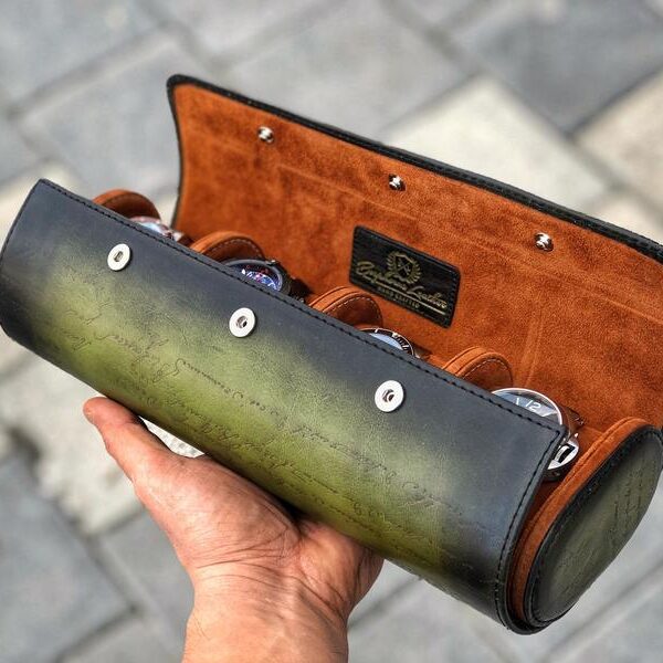 Galata Scripto Patina Green Watch Roll for Four Watches