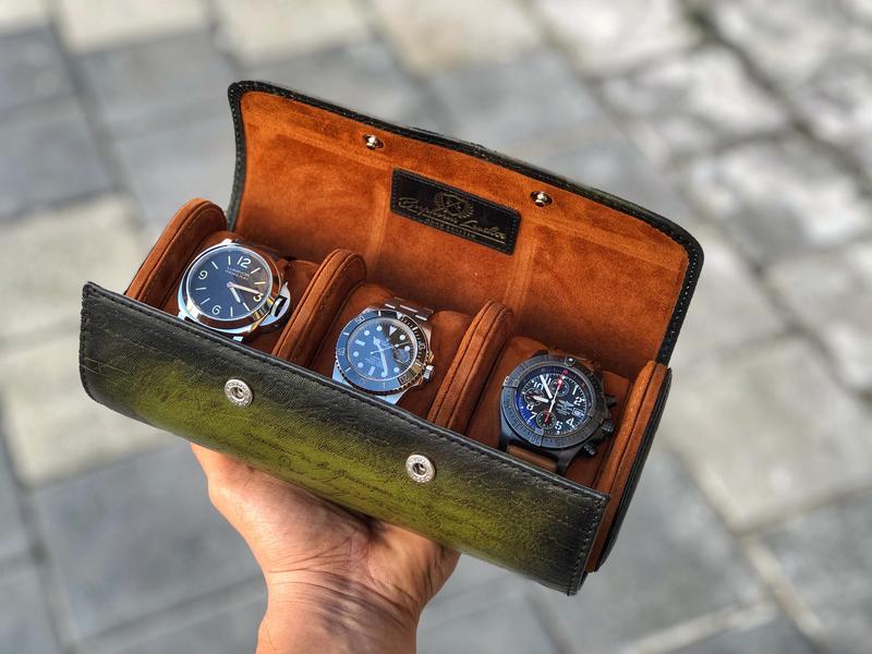 Galata Scripto Patina Green Watch Roll for Three Watches Galata Scripto Patina Green Watch Roll for Three Watches