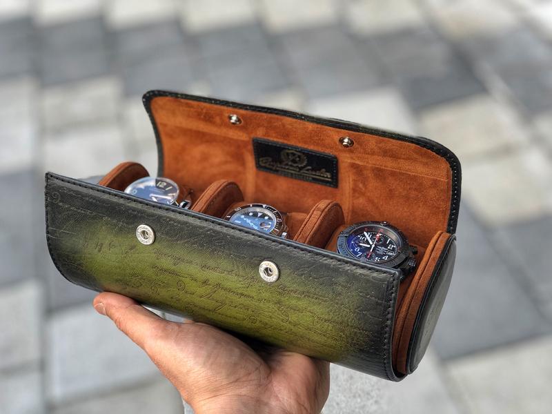 Galata Scripto Patina Green Watch Roll for Three Watches Galata Scripto Patina Green Watch Roll for Three Watches