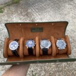 Galata Saffiano English Green Watch Roll for Four Watches
