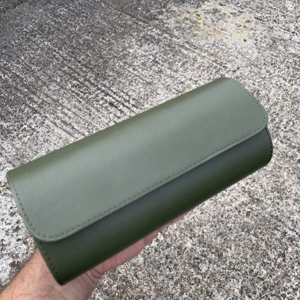 Galata Saffiano English Green Watch Roll for Three Watches