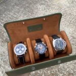 Galata Saffiano English Green Watch Roll for Three Watches