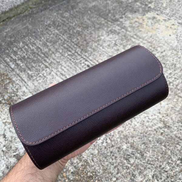 Galata Saffiano Dark Brown Watch Roll for Three Watches