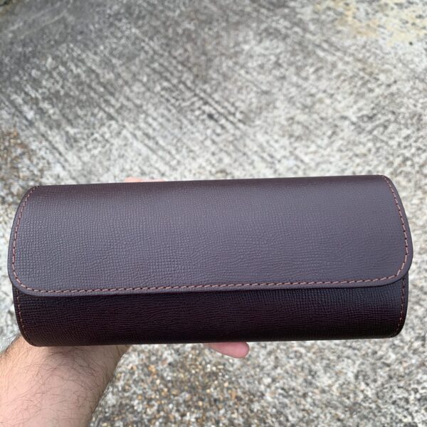 Galata Saffiano Dark Brown Watch Roll for Three Watches