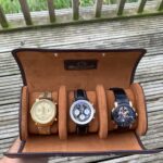 Galata Saffiano Dark Brown Watch Roll for Three Watches