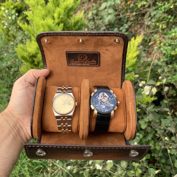 Galata Scripto Patina Light Tan Watch Roll for Two Watches