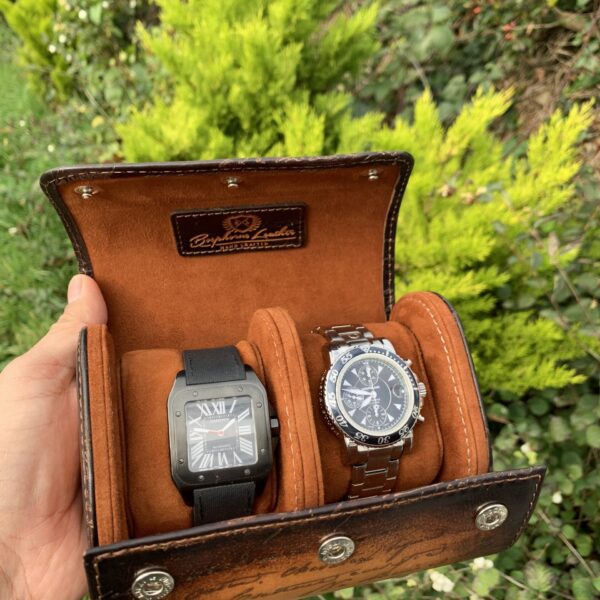 Galata Scripto Patina Light Tan Watch Roll for Two Watches