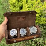 Hexagon Scripto Patina Java Brown Watch Roll for Three Watches