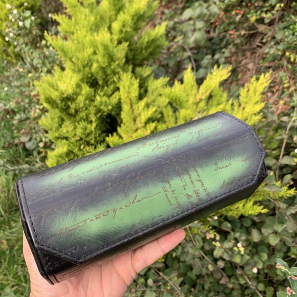 Hexagon Scripto Patina Green Watch Roll for Three Watches