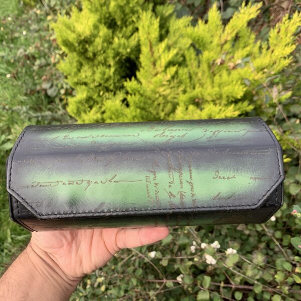 Hexagon Scripto Patina Green Watch Roll for Three Watches