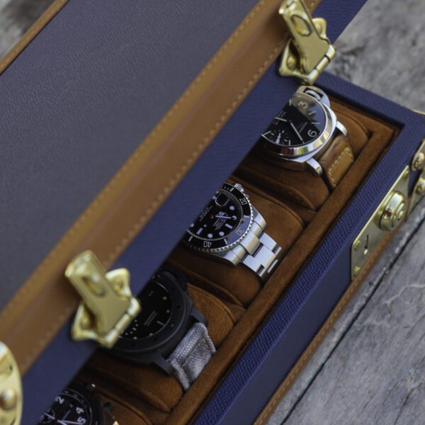 Petra Saffiano Navy Blue Watch Case for 8 Watches