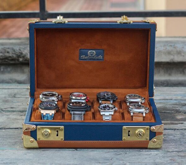 Petra Saffiano Navy Blue Watch Case for 8 Watches