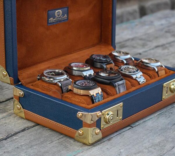 Petra Saffiano Navy Blue Watch Case for 8 Watches