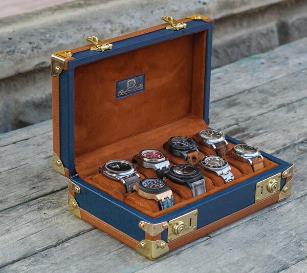 Petra Saffiano Navy Blue Watch Case for 8 Watches