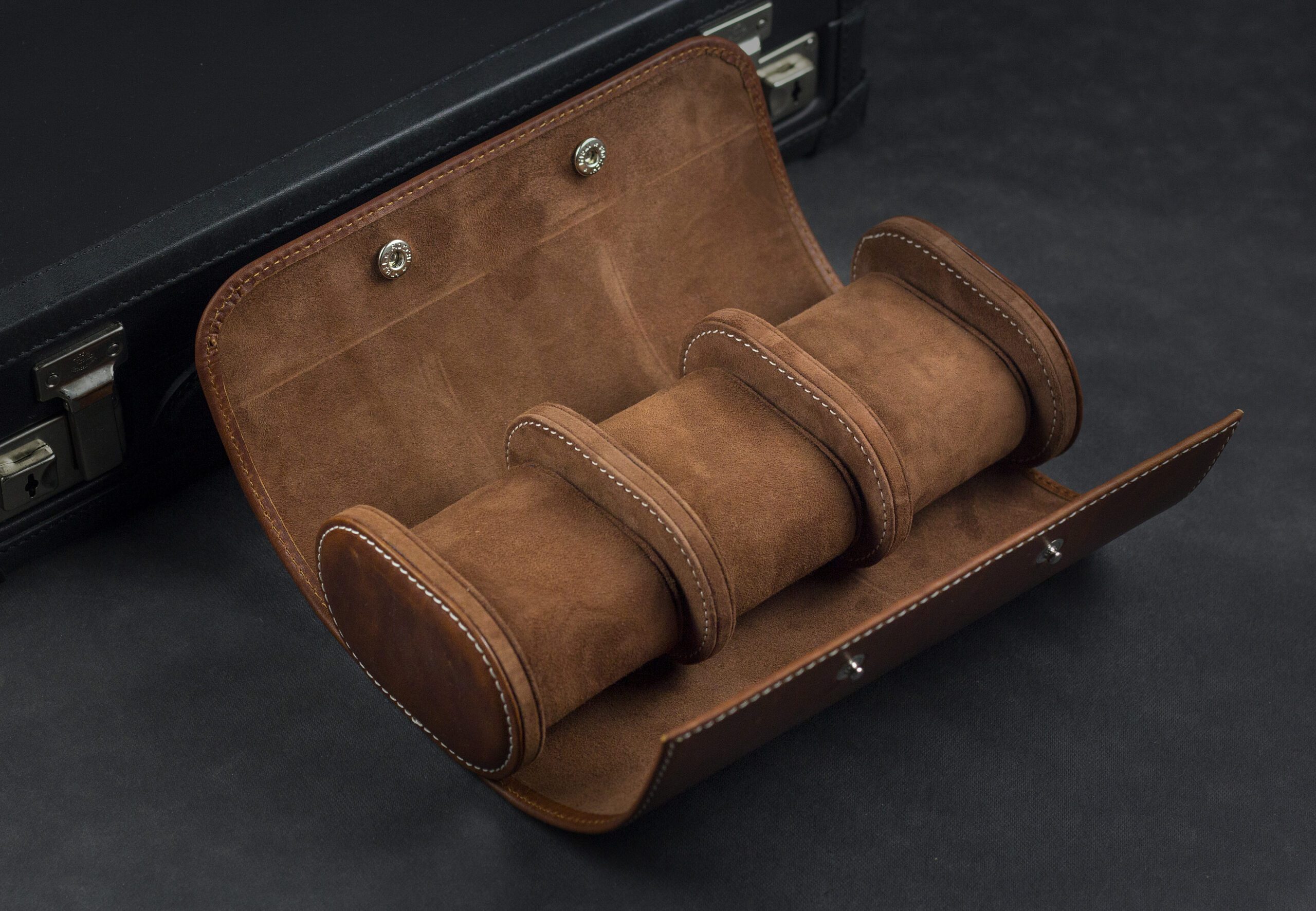 Galata Montano Brown Watch Roll for Three Watches