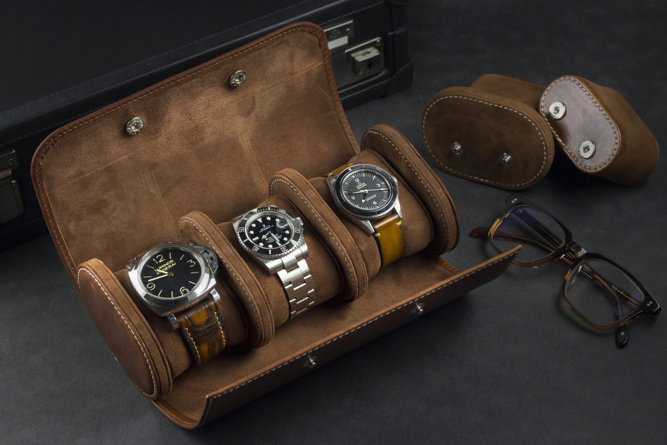 Galata Montano Brown Watch Roll for Three Watches