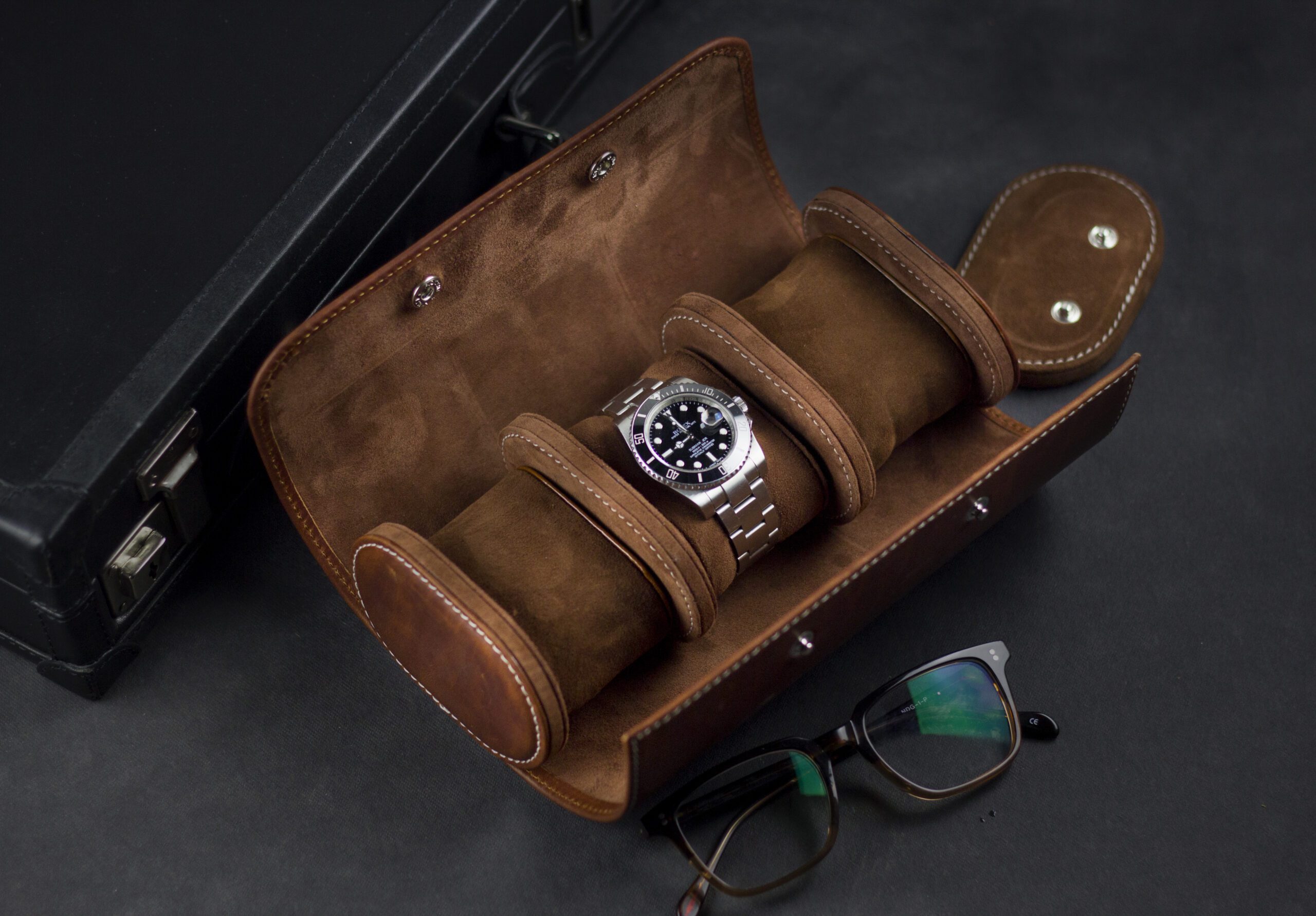 Galata Montano Brown Watch Roll for Three Watches
