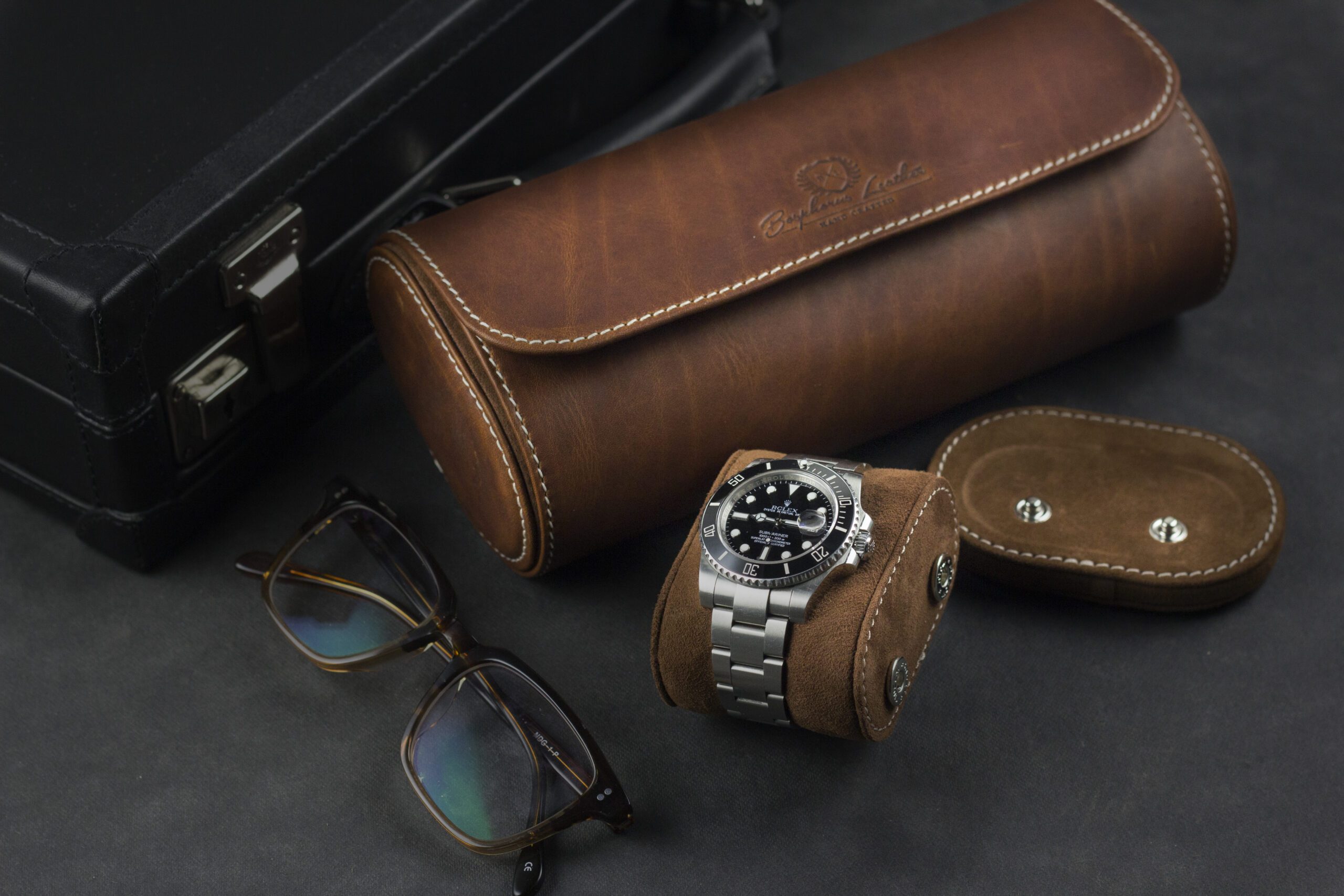 Galata Montano Brown Watch Roll for Three Watches