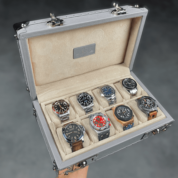 Petra Saffiano Light Grey Watch Case for 8 Watches
