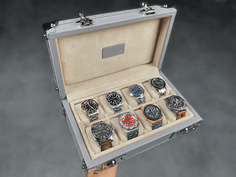 Petra Saffiano Light Grey Watch Case for 8 Watches