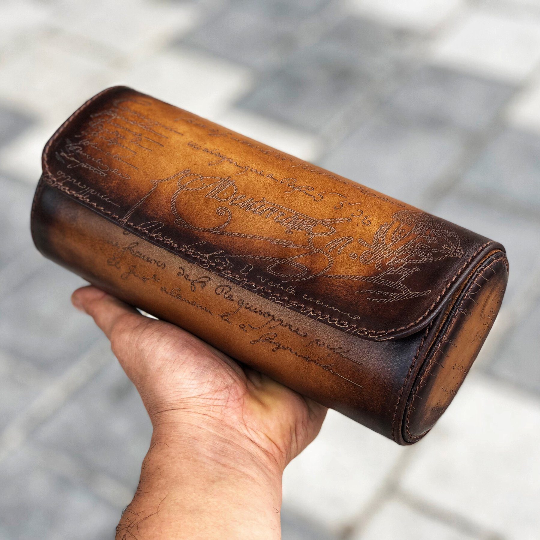 Galata Scripto Patina Light Tan Watch Roll for Three Watches