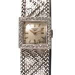 Longines Square Vintage 18k White Gold Bracelet Diamond Bezel 60s Circa