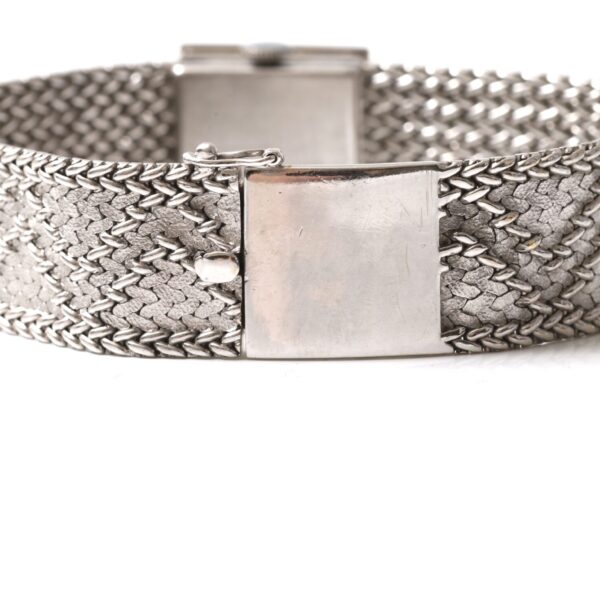 Longines Square Vintage 18k White Gold Bracelet Diamond Bezel 60s Circa