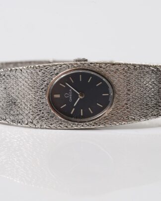 Omega Vintage 18k White Gold Manual Wind Blue Face 1960s Circa