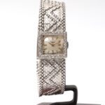 Longines Square Vintage 18k White Gold Bracelet Diamond Bezel 60s Circa