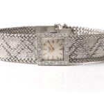 Longines Square Vintage 18k White Gold Bracelet Diamond Bezel 60s Circa