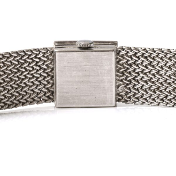 Longines Square Vintage 18k White Gold Bracelet Diamond Bezel 60s Circa